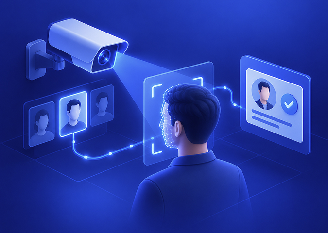 CCTV camera feed identifying an employee for automated attendance